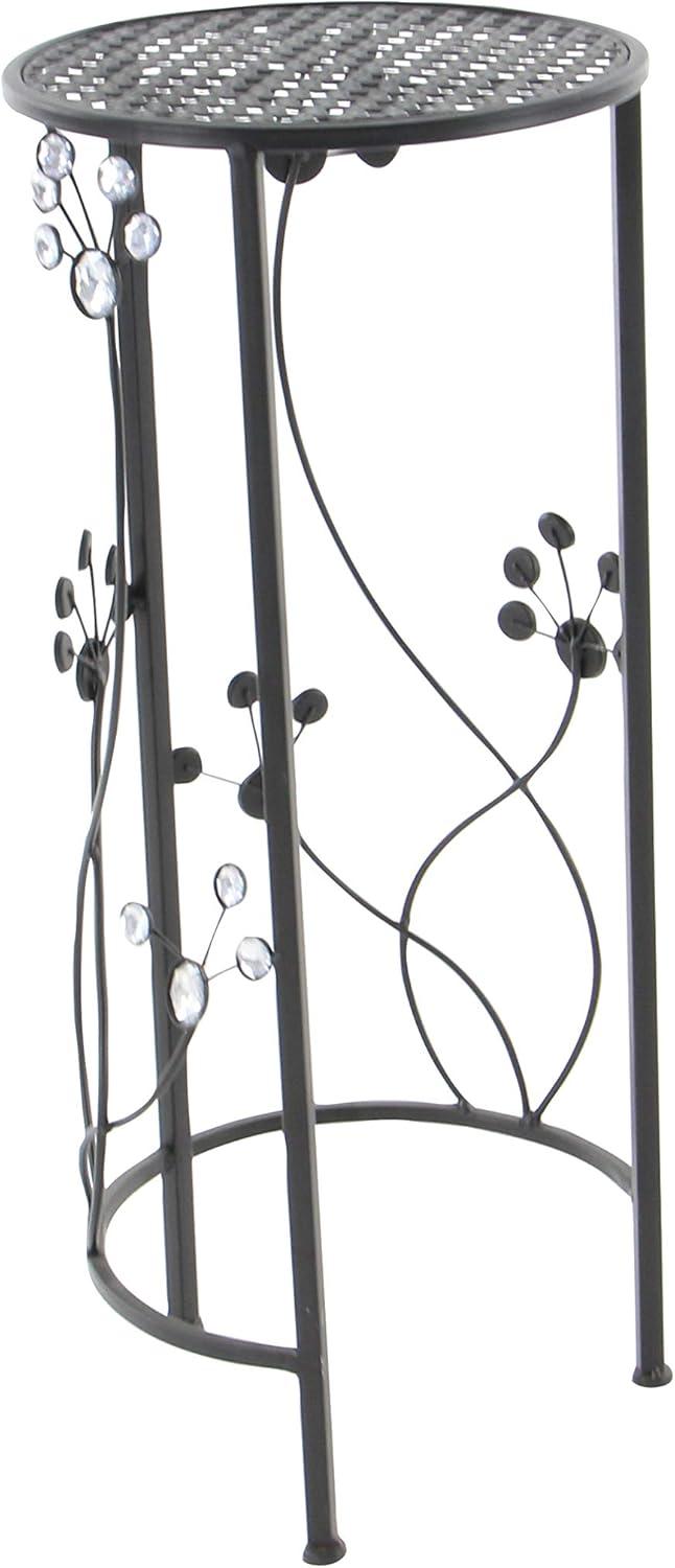 Set of 3 Black Iron Plant Stands with Floral Accents