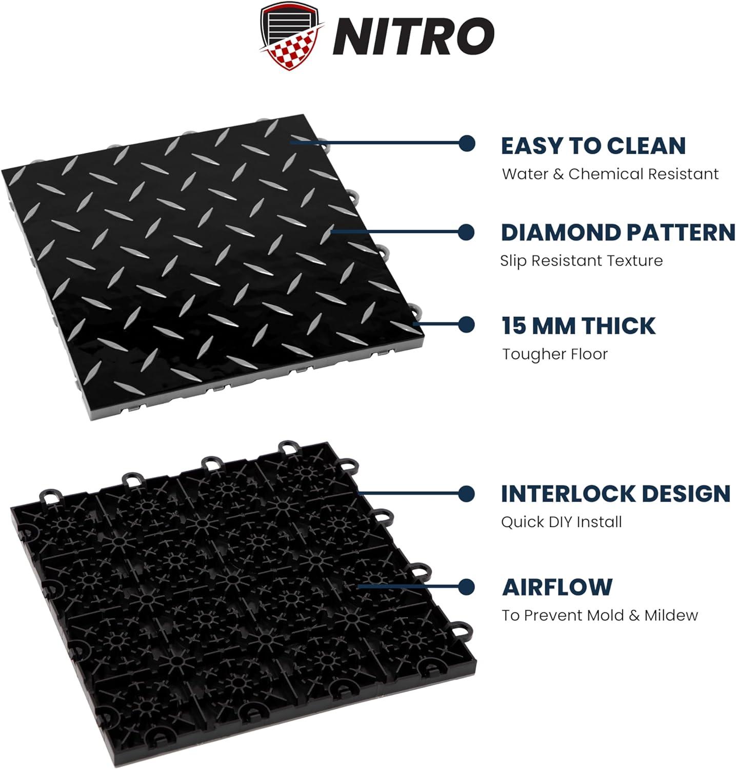 FlooringInc Nitro Pro Garage Tiles, Diamond, 40 Pack, 40 Sq/Ft. Black/Gunmetal