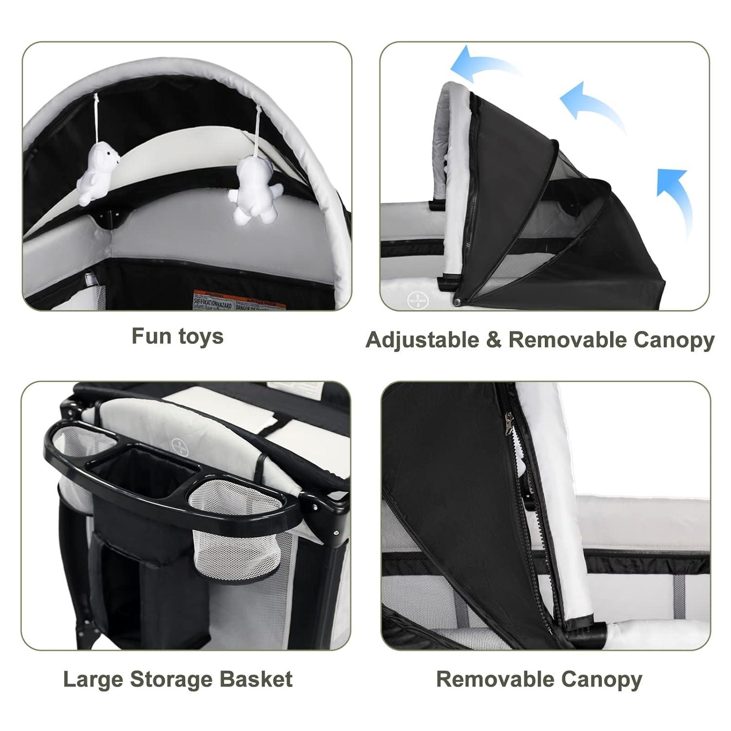 AILEEKISS 4-in-1 Portable Baby Play Yard with Changing Table for Newborn, Grey