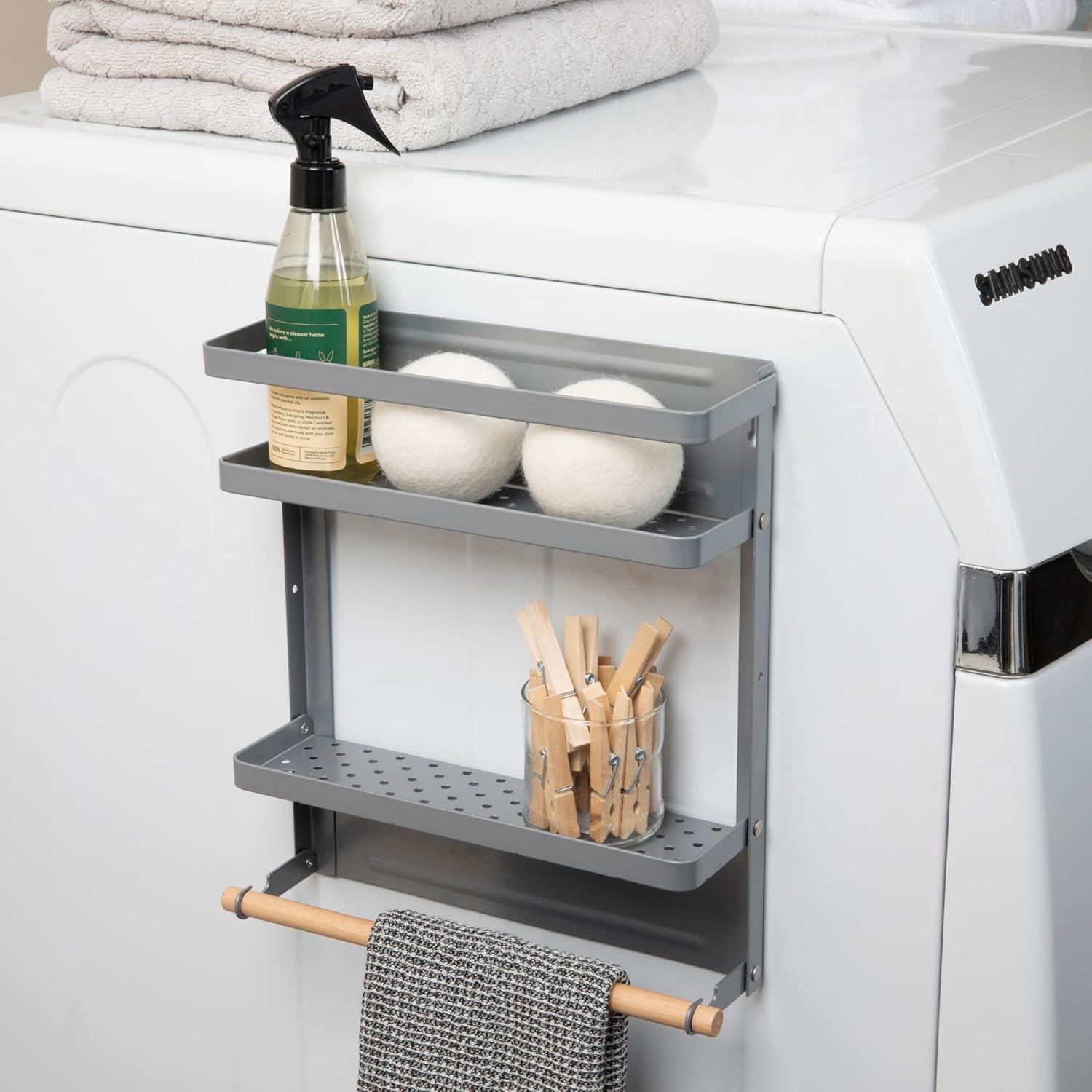 Gray Metal Magnetic Organizer with Towel Rack and Shelves