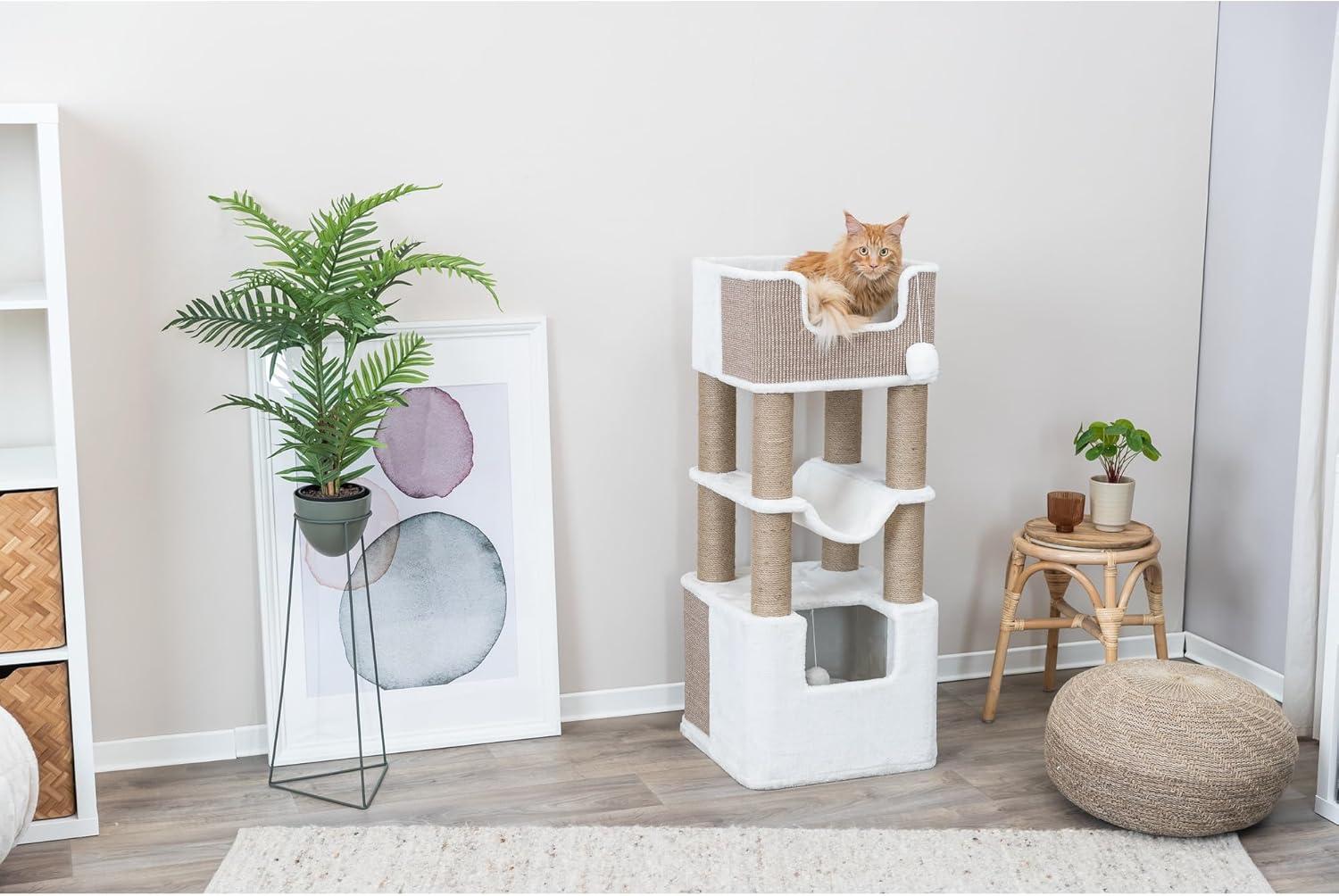 TRIXIE TRIXIE Lucano 43.3" XXL Cat Tree - Sisal Scratching Posts, Plush Covered House, Cat Beds, Platforms, Two Hanging Toys