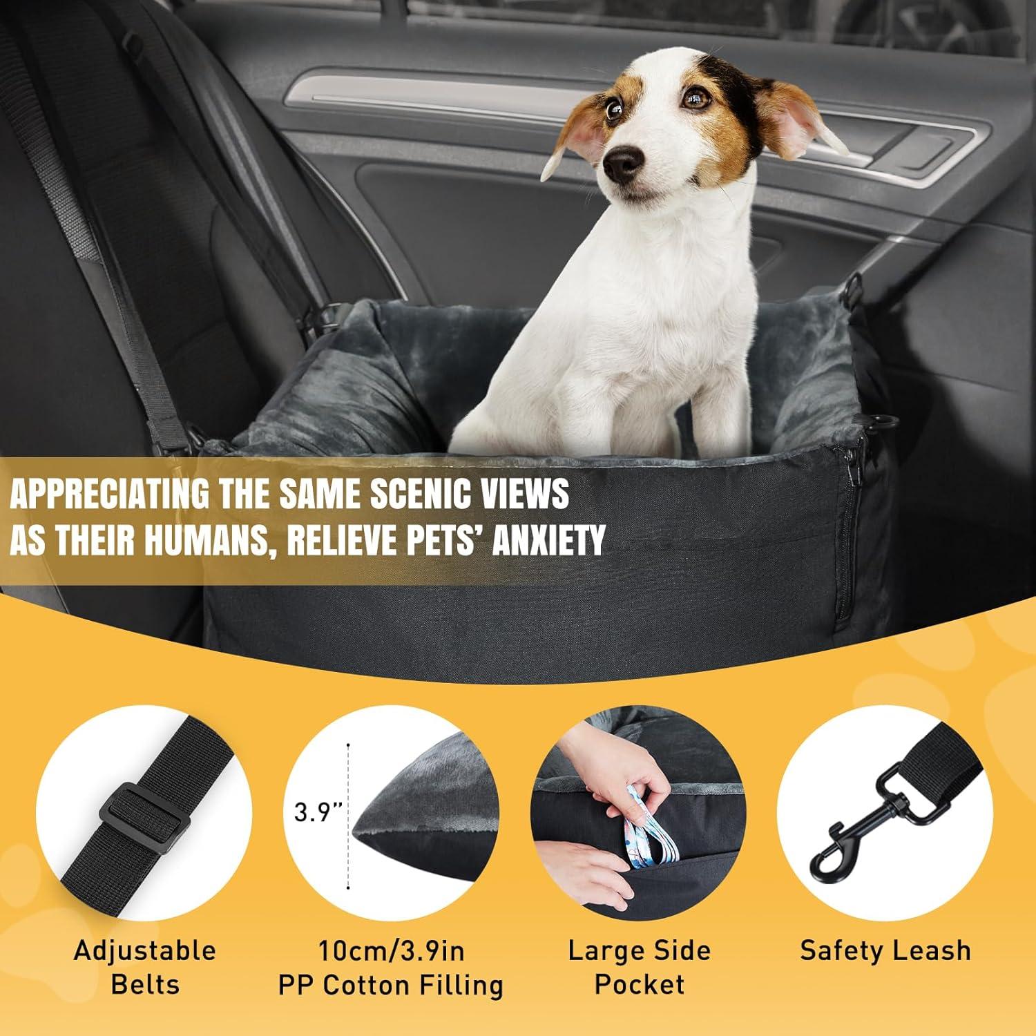 Black Soft Portable Dog Car Seat with Adjustable Straps