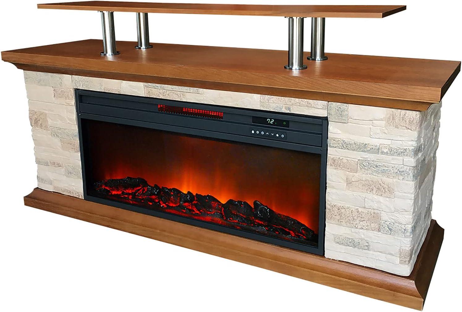 Lifesmart LifeSmart 60" Faux Stone Media Fireplace Heater with Remote Control and Timer, Adjustable Flame