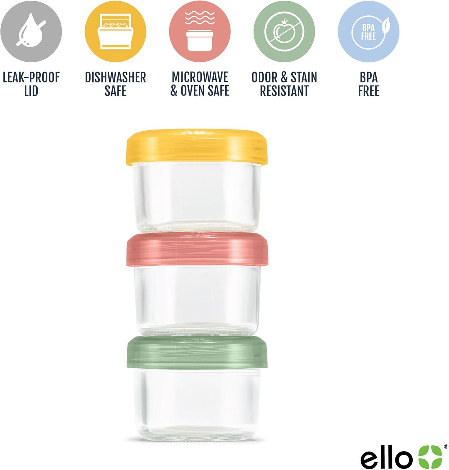 Ello 6pc Glass Condiment Color Lock Food Storage Container Set: Microwave & Oven Safe, Multicolored Lids