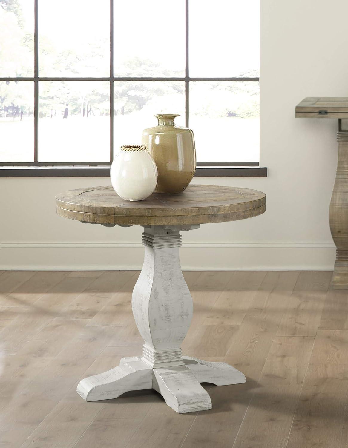 Napa Solid Wood Round End Table White Stain and Natural - Martin Svensson Home