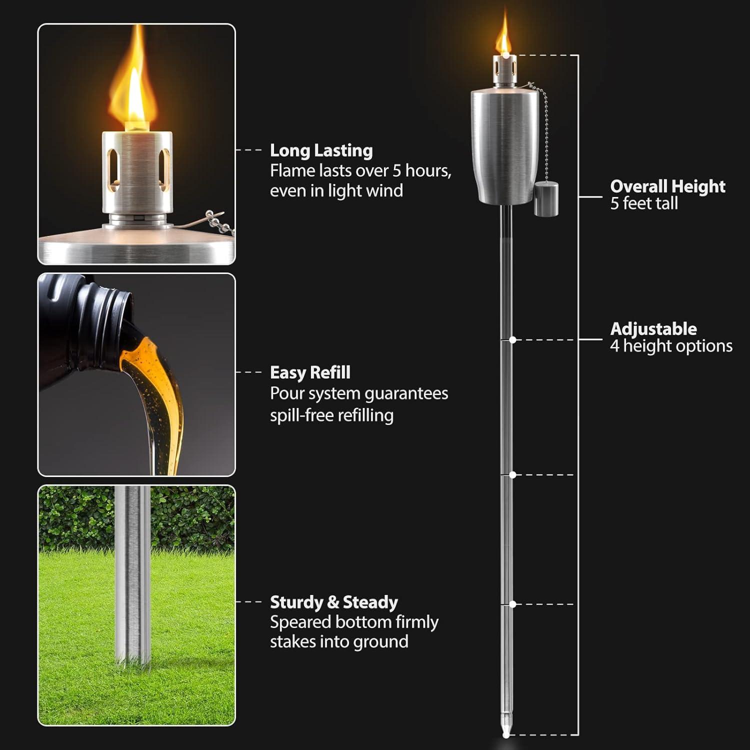 Matney Sorbus Garden Tiki Torches 60" Oil Lamp Fiberglass Wick (Set of 2)