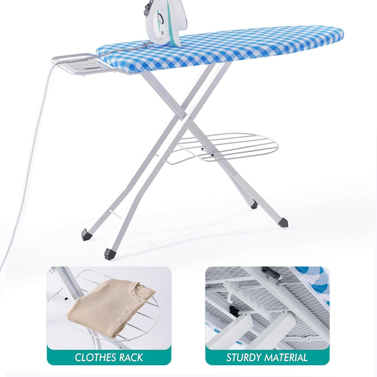 Blue and White Foldable Metal Ironing Board with Heat Resistant Cover