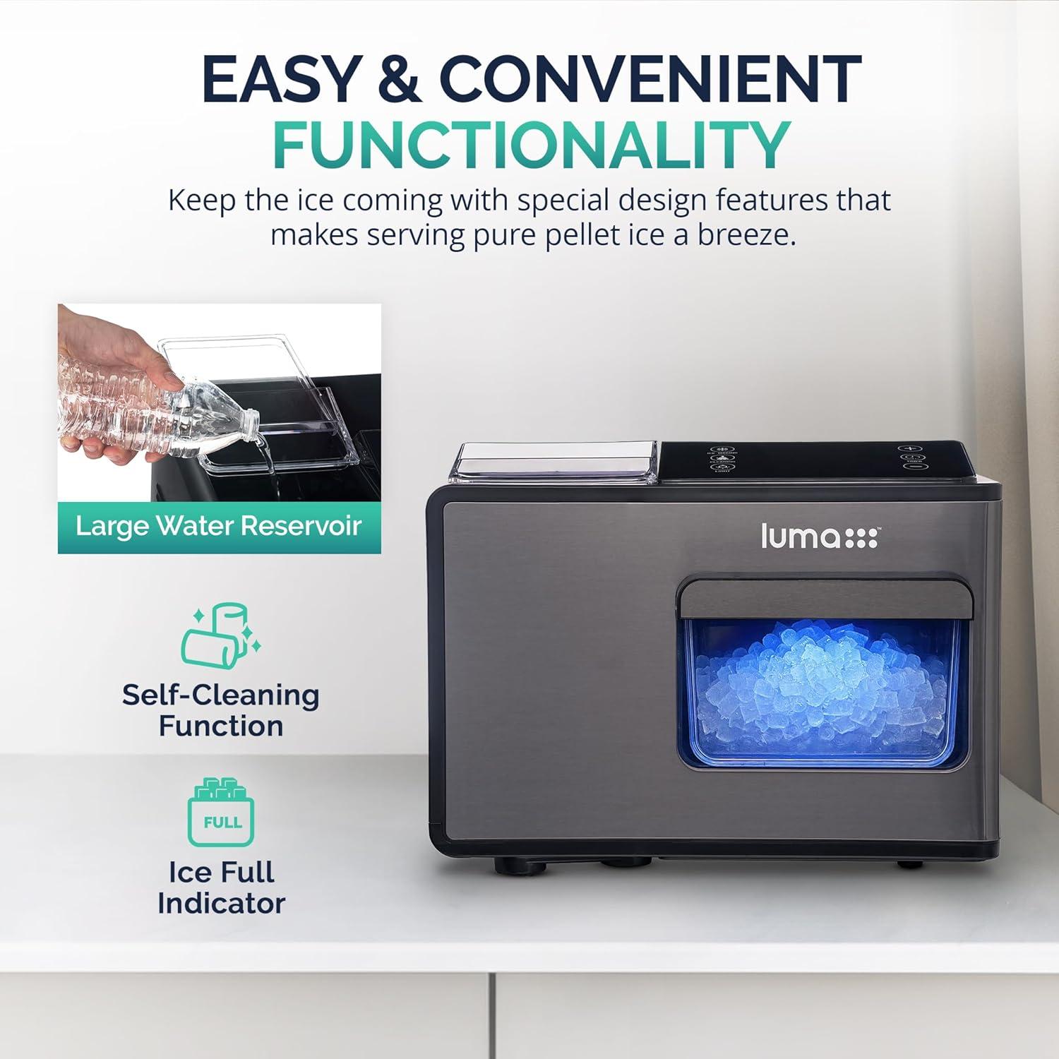 Newair Luma Nugget Countertop Ice Maker, 44 lbs in 24 hours, Black Stainless Steel Ice Machine