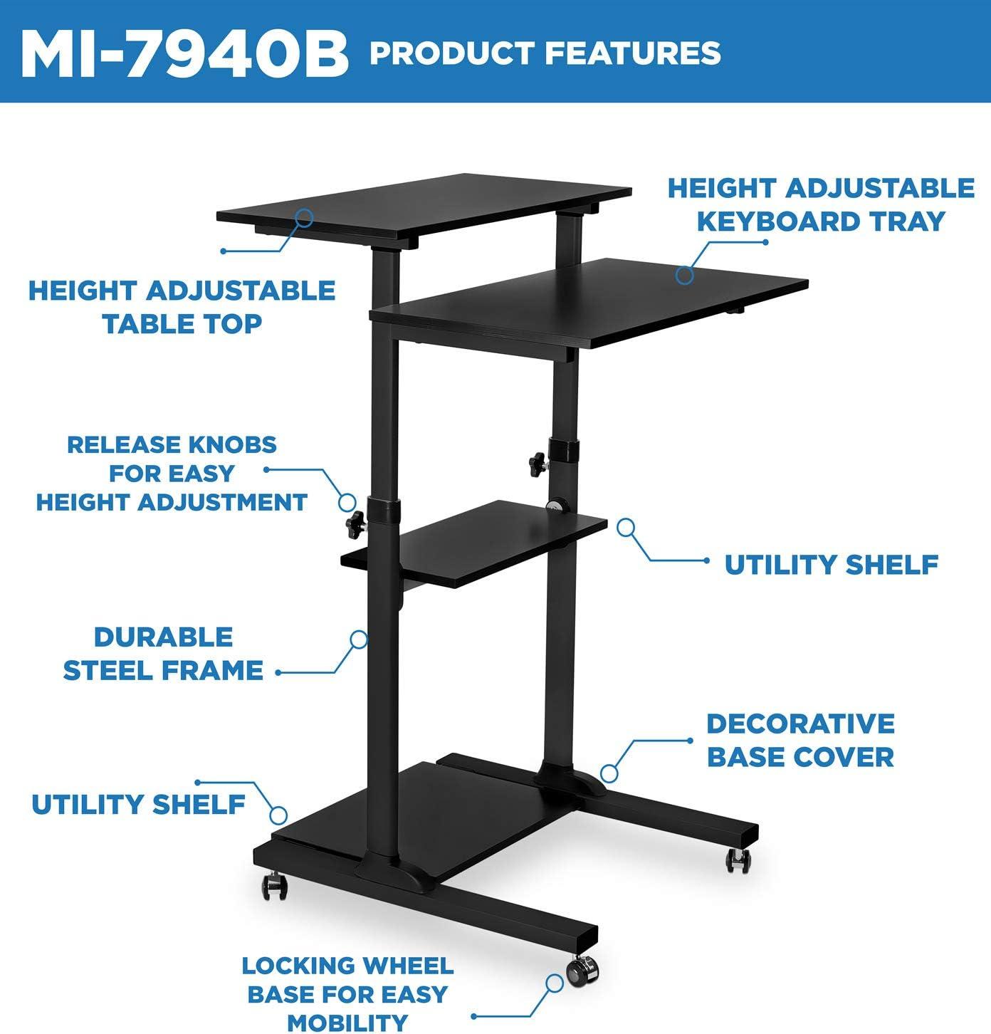 Mount-it Mount-It! Mobile Standing Desk and Rolling Presentation Cart ,27.5-Inch Platform, Locking Wheels