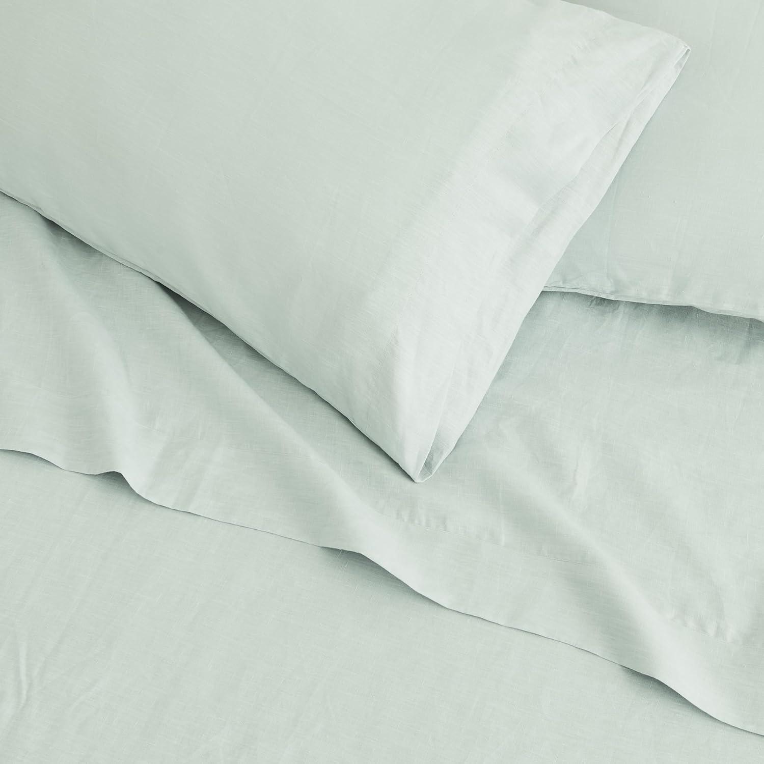 Great Bay Home 100% European Flax Linen Bed Sheet Set, Lightweight, Breathable, 4 Piece Sheet Set (Moss, King)