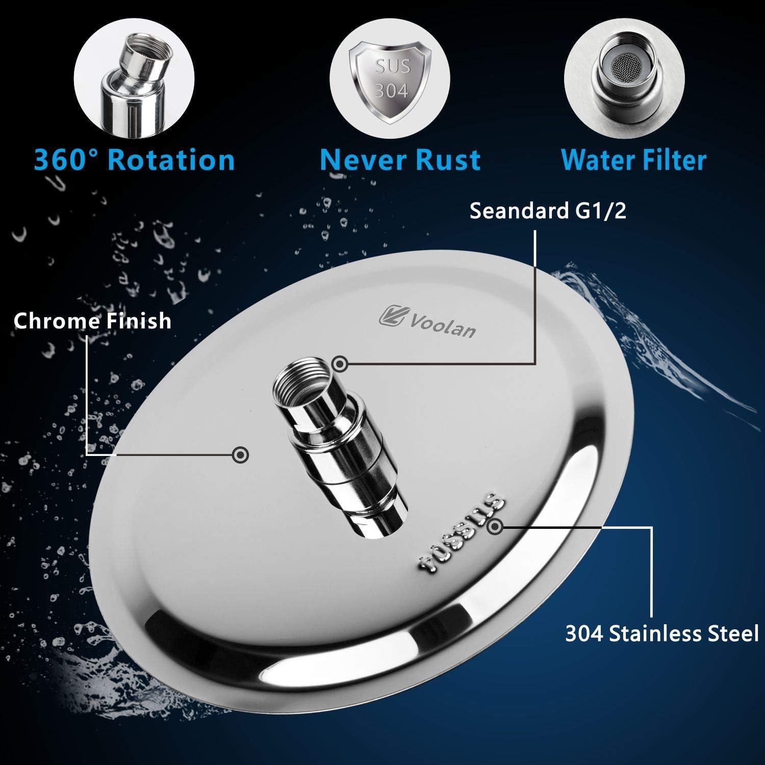 8-Inch Chrome Stainless Steel Rain Shower Head with Filter