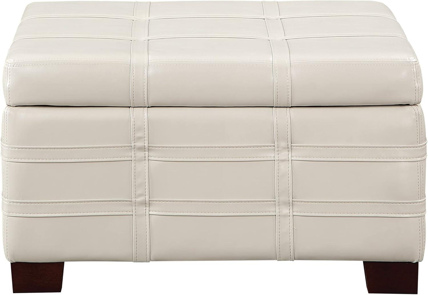 Detour Strap Square Storage Ottoman in Cream Faux Leather