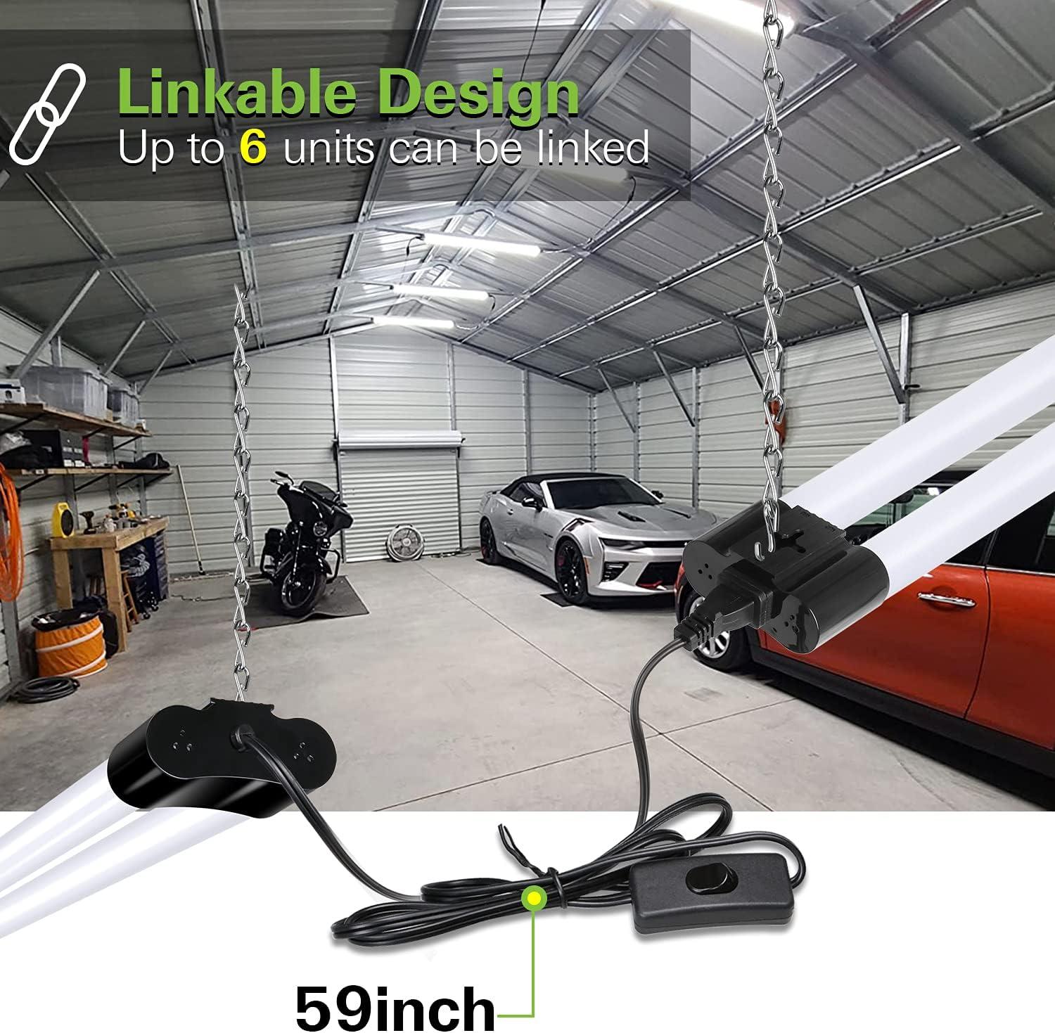 10 Pack 4FT Linkable LED Utility Light Fixture with Power Cord, 42W, 5000K Daylight for Workshop, Garage, Hanging, Black