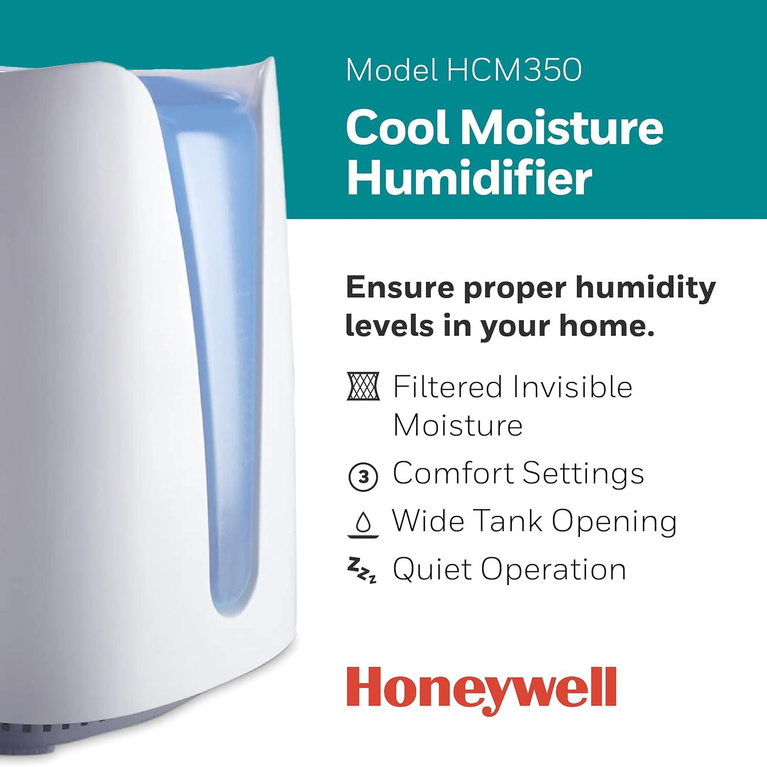 Honeywell 1.1 gal 400 sq ft Cool Moisture Humidifier, White, HCM350
