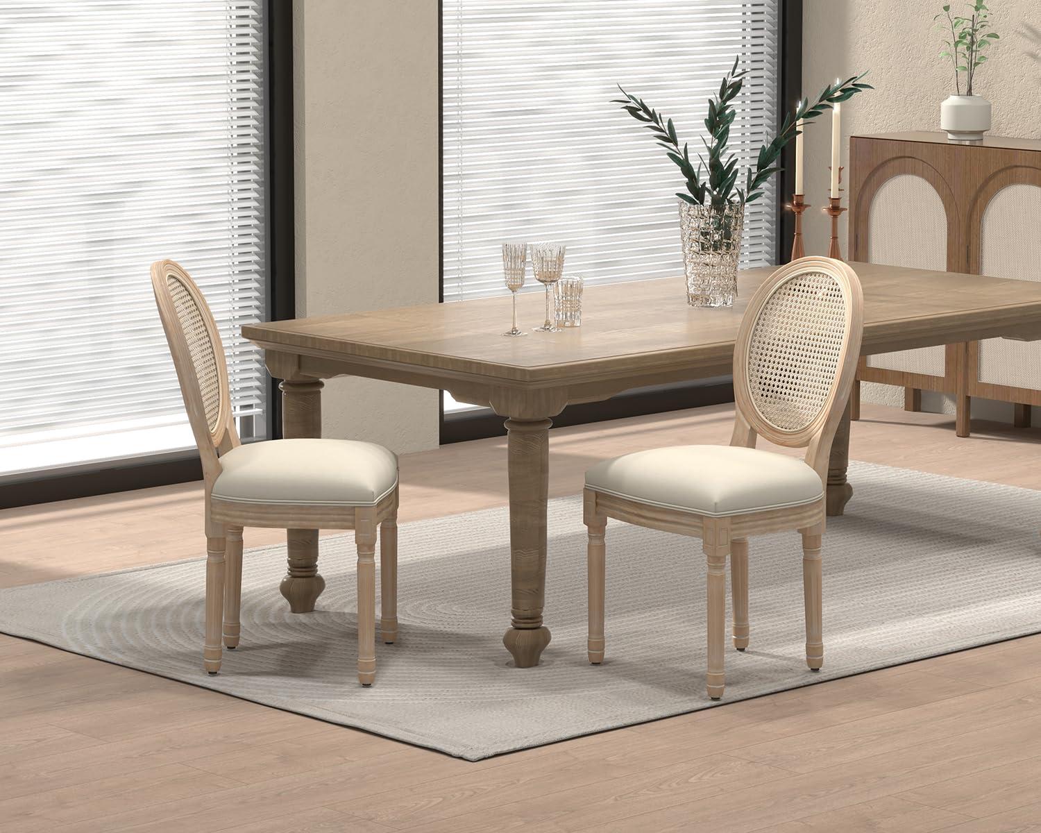 One Allium Way® French Style Rattan Back Solid Wood Upholstered Dining Chairs(Set of 6)