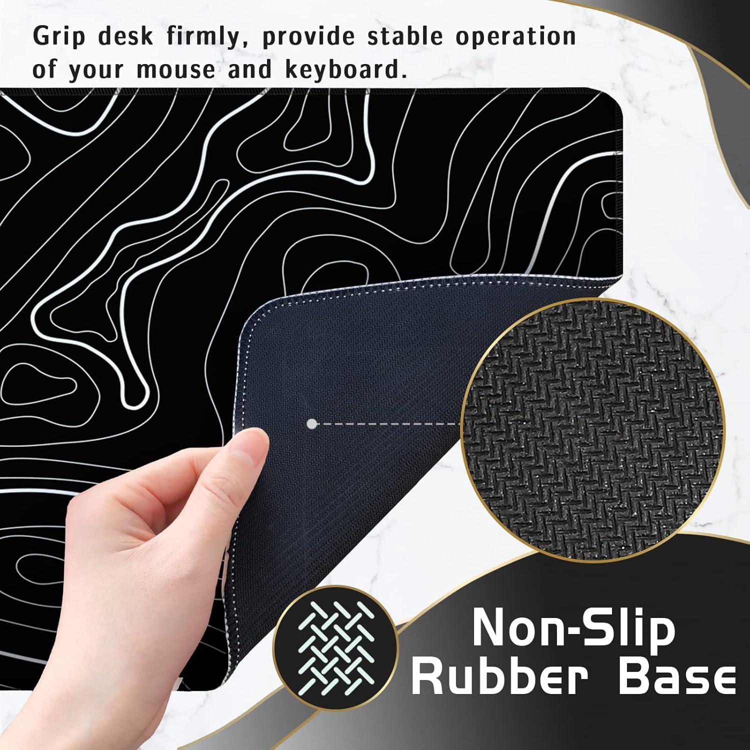 Mouse Pad Gaming Mousepad 31.5 x 11.8in Large Mouse Pad for Keyboard and Mouse with Anti-Slip Rubber Base, Keyboard Pad XL Mouse Mat for Home and Office（Black with White Topographic Line）