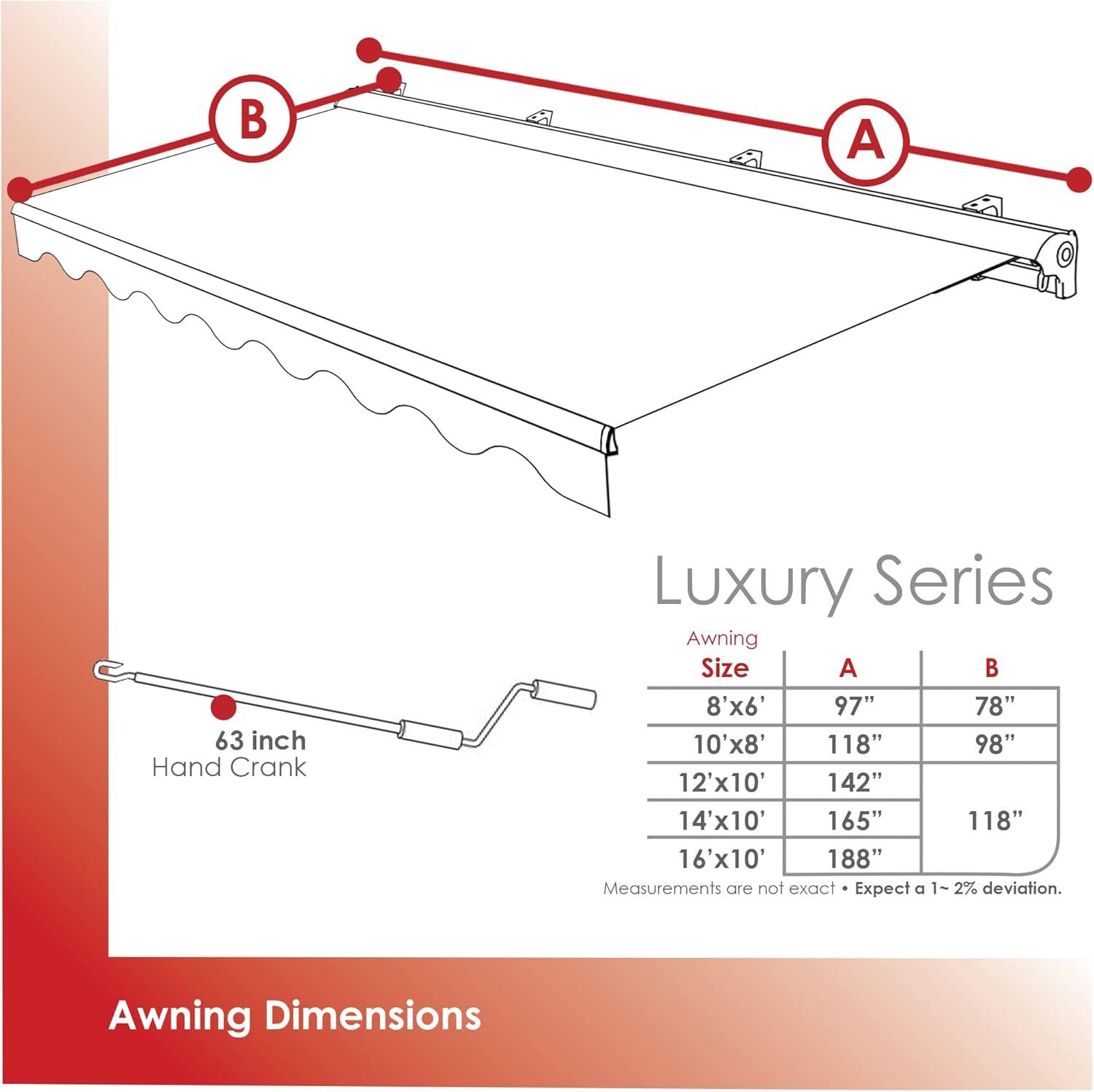 Khaki 12' x 10' Retractable Patio Awning with Aluminum Frame