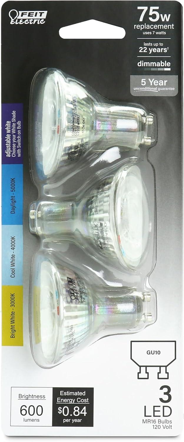 Adjustable White LED MR16 Reflector Bulbs, 3-Pack