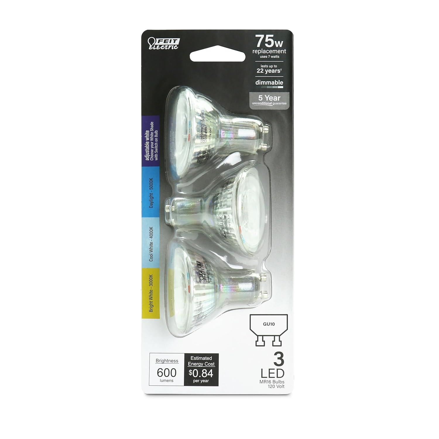 Adjustable White LED MR16 Reflector Bulbs, 3-Pack