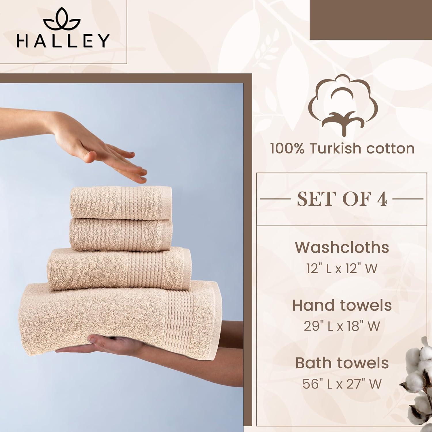 HALLEY Turkish Bath Towels Set - 2 Pack Bathroom Set, Ultra Soft, Machine Washable, Highly Absorbent, 100% Cotton - Luxury Spa Quality - Brown