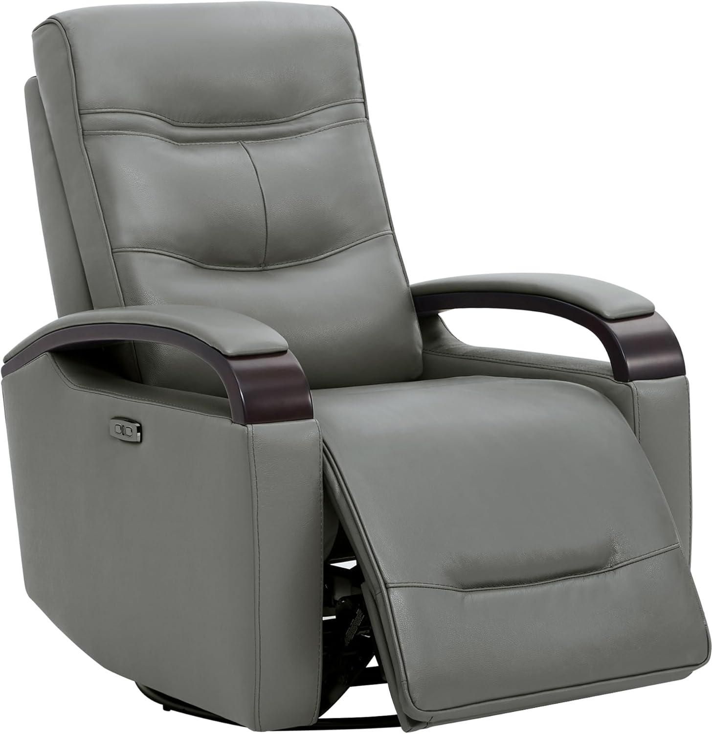 Haze Leather Swivel Recliner with Wooden Armrests