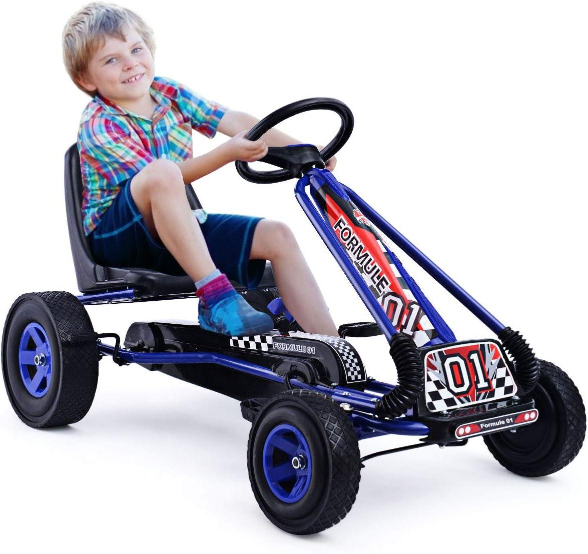 Blue Steel and Rubber Pedal Go Kart with Adjustable Seat