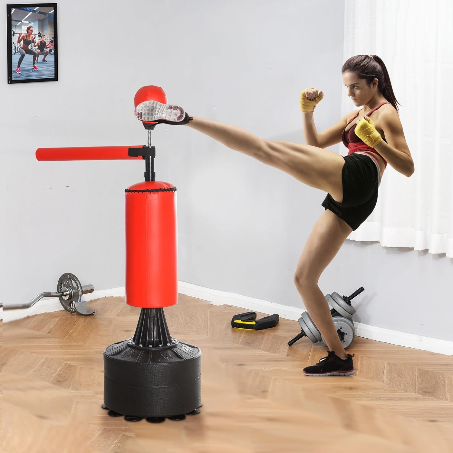Soozier Boxing Speed Punch Bag Freestanding with Reflex Bar and Gloves Rotating Flexible Arm, Speed Ball, Waterable Base for Adult & Kids, Red
