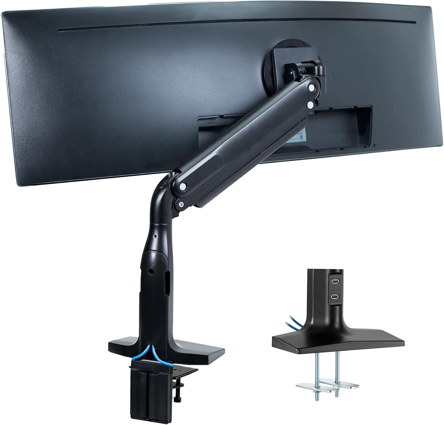 Black Aluminum Ultrawide Monitor Desk Mount with USB Ports