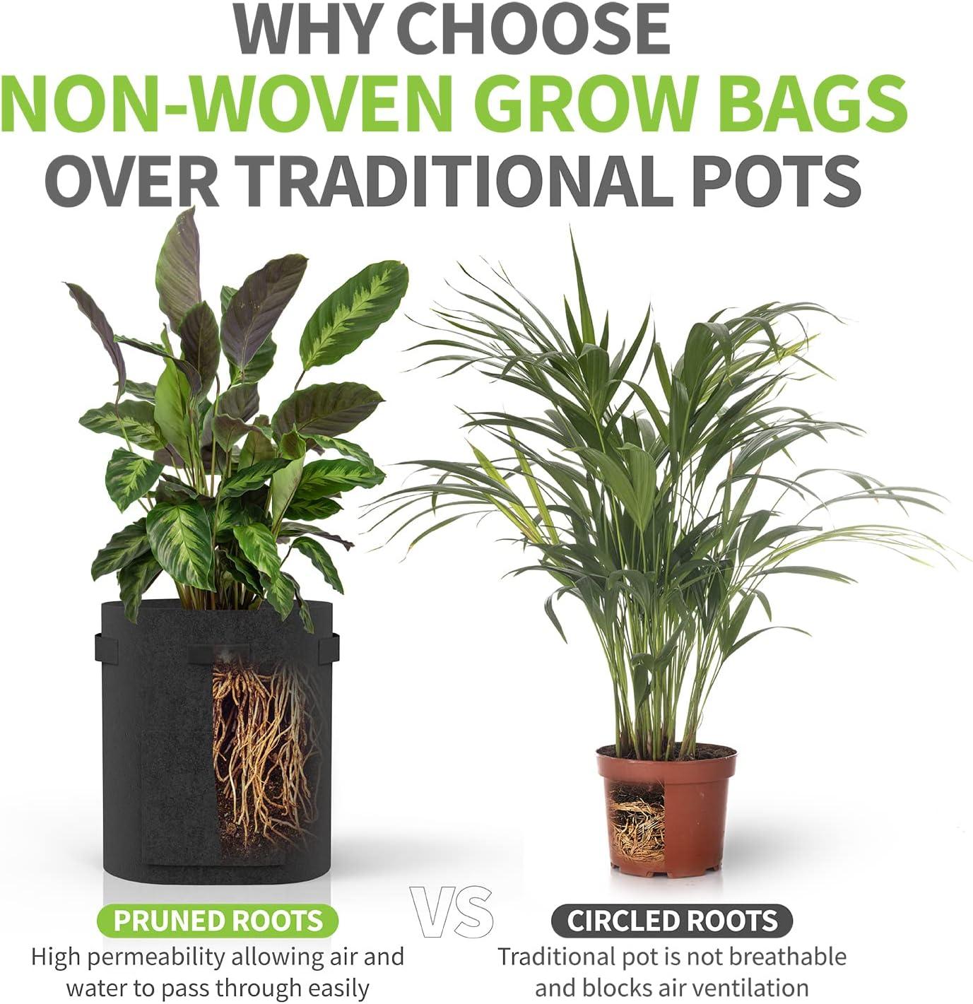 Garnen 4 Pack 7 Gallon Garden Potato Grow Bags, Fabric Grow Bags for Outdoor and Indoor,Indoor Planters with Harvest Window - Black