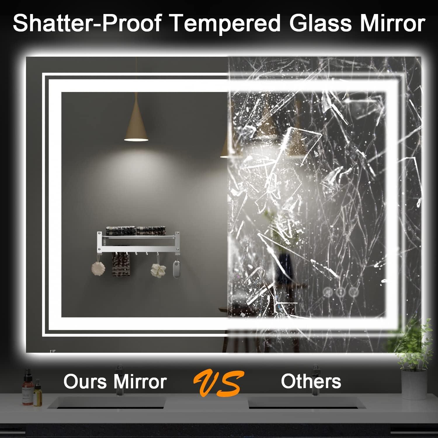 Rectangular LED Bathroom Vanity Mirror with Anti-Fog Glass