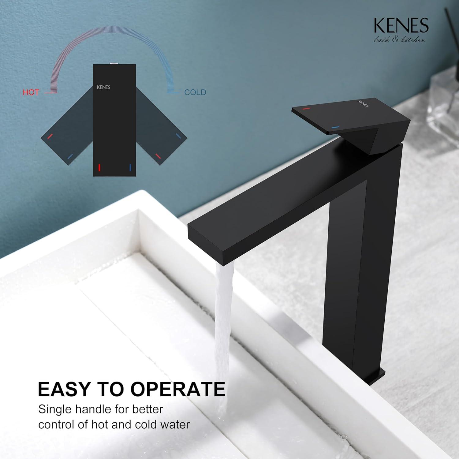 Tall Matte Black Stainless Steel Bathroom Faucet with Pop-Up Drain