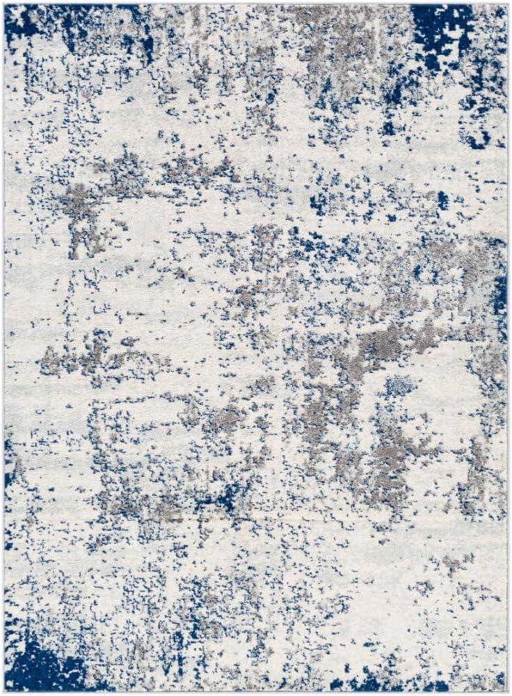 Navy and Gray Abstract Rectangular Area Rug, 6'7" x 9'