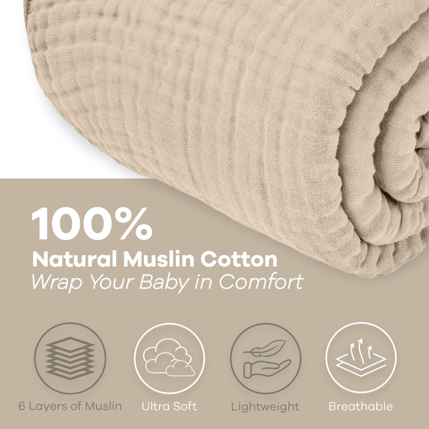 Muslin Cotton Blanket for Adults, Extra Large By Comfy Cubs