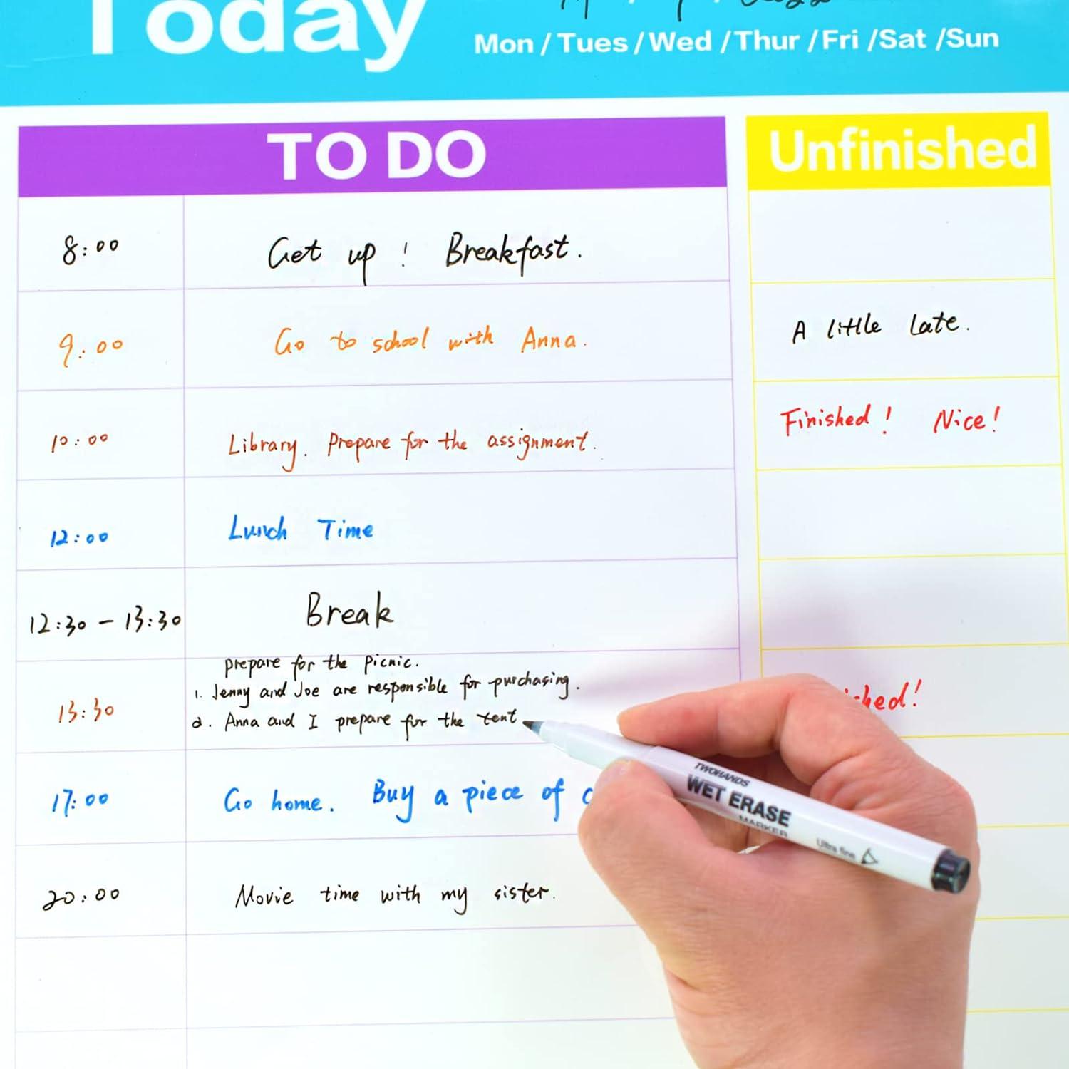 TWOHANDS Wet Erase Markers Ultra Fine Tip,0.7mm,Low Odor,Extra Fine Point,Black,Whiteboard Markers for Office,Home,or Planning Dry Erase Board,20710