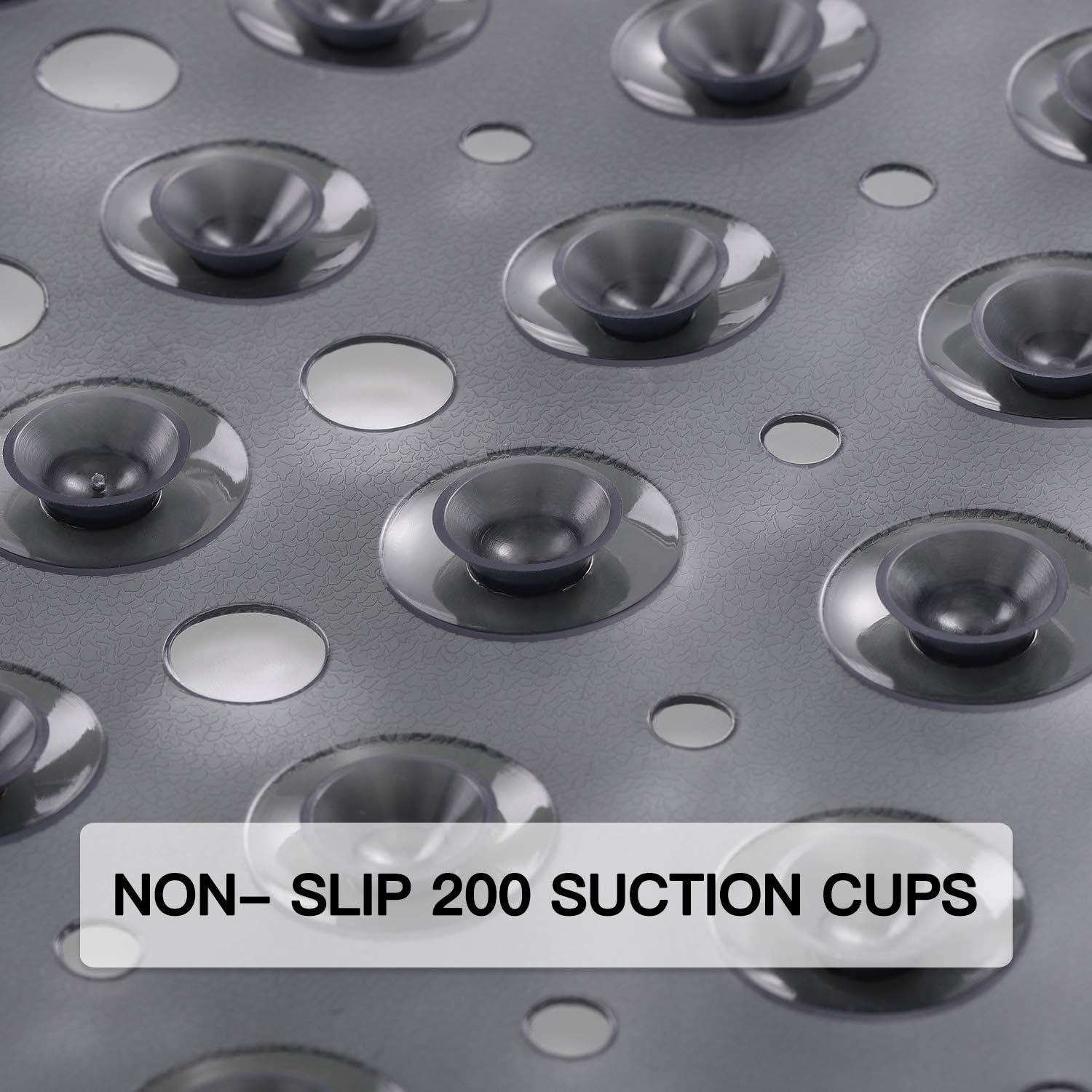 YINENN Bath and Shower Safety Mats 40x16 inch, Non Slip with Suction Cups for Bathroom Stall and Tub Floor, Extra Large and Machine Washable, Drain Holes Keep Bathtub Clean, Clear Light Black
