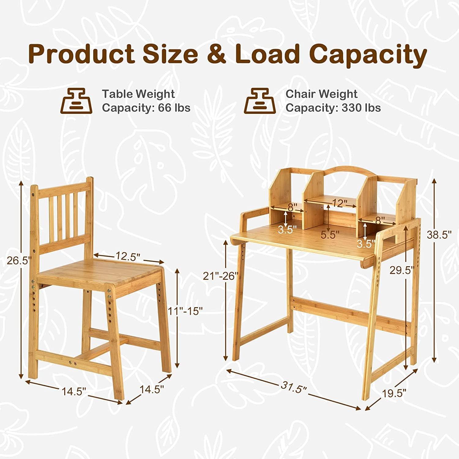 Nature Bamboo Adjustable Kids Desk and Chair Set