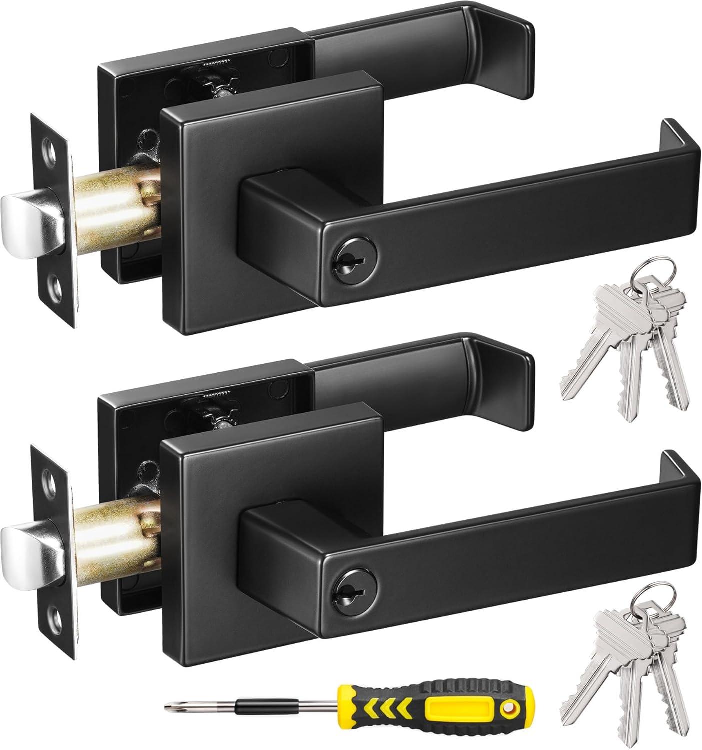 Front Door Handle and Deadbolt Set, Matte Black Exterior Door Lock Set with Deadbolt, Front Door Handles and Locks (2 Pack)