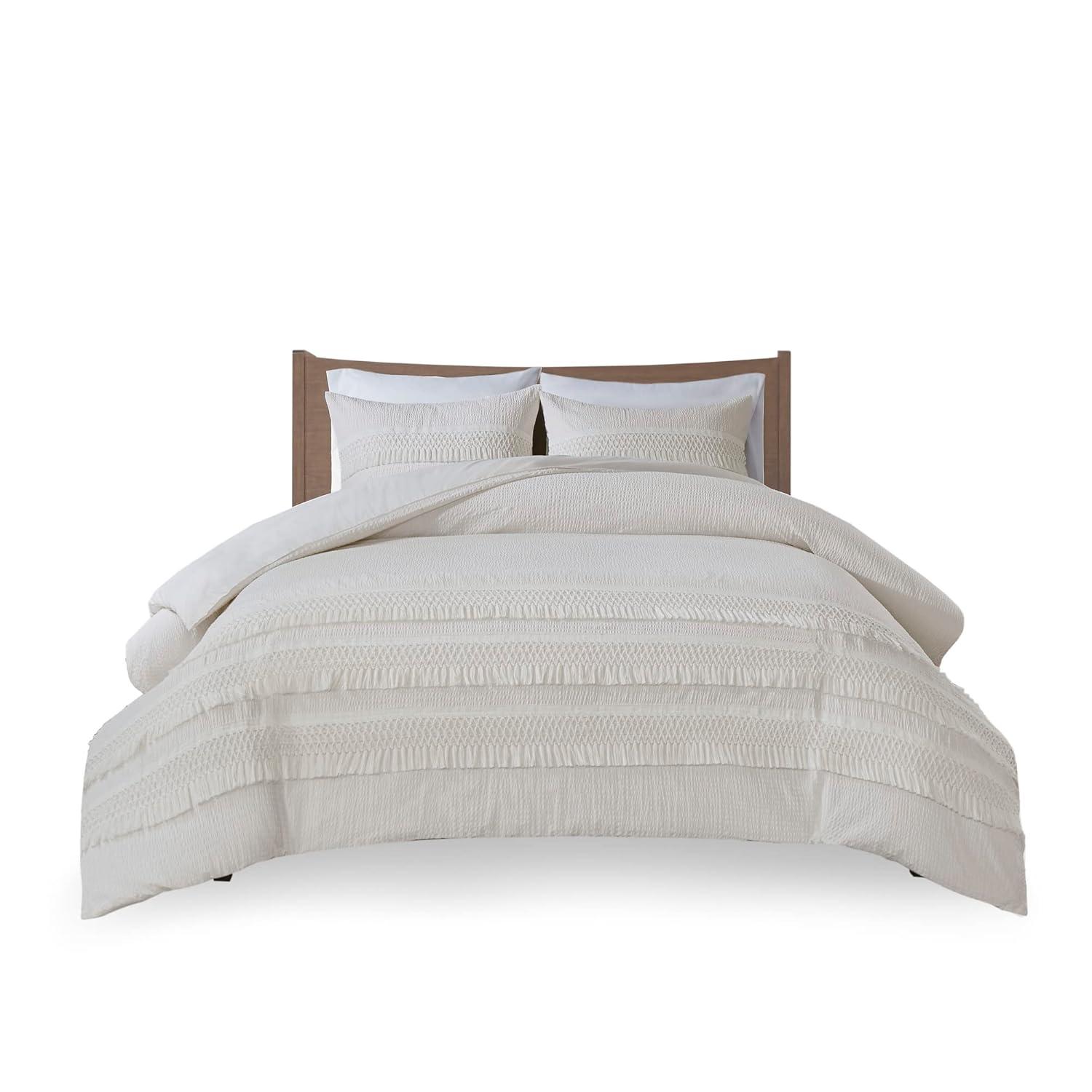 Madison Park Roselle King/California King 3pc Cotton Seersucker Duvet Cover Set Ivory: Lightweight Fabric, OEKO-TEX Certified