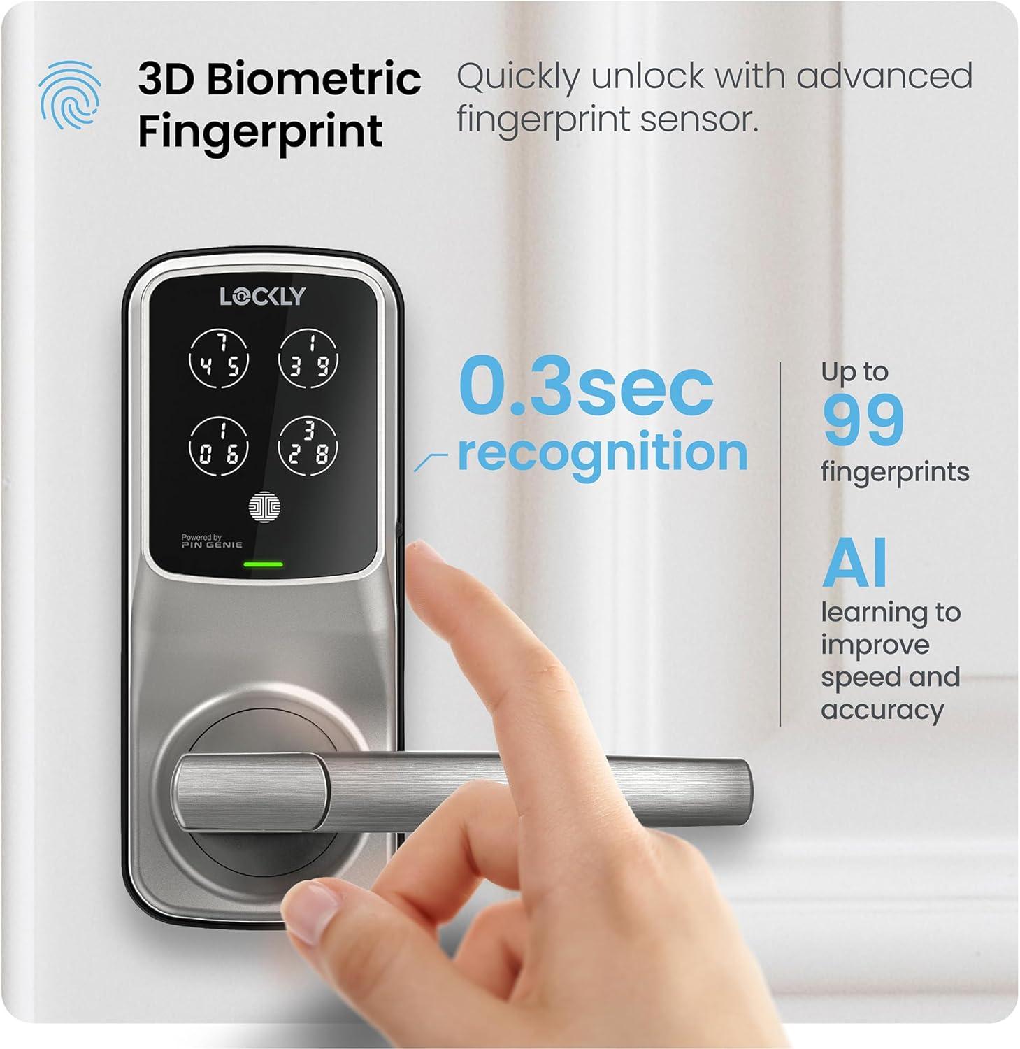 Lockly Secure Pro Latch Wi-Fi Smart Locks Satin Nickel Smart Lock Electronic Handle with Wifi Bluetooth and Fingerprint Touchscreen Keypad