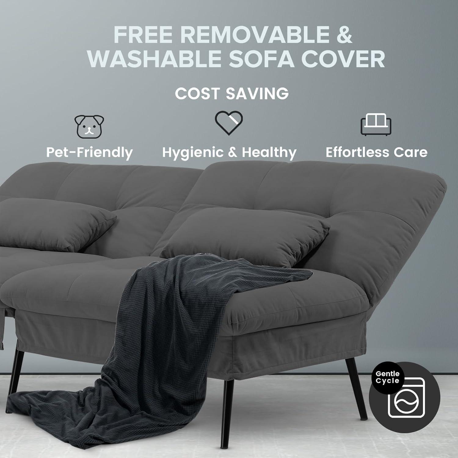 COMHOMA Convertible Futon Sofa Bed, Corduroy Velvet Futon Couch, Sleeper Sofa, Cream