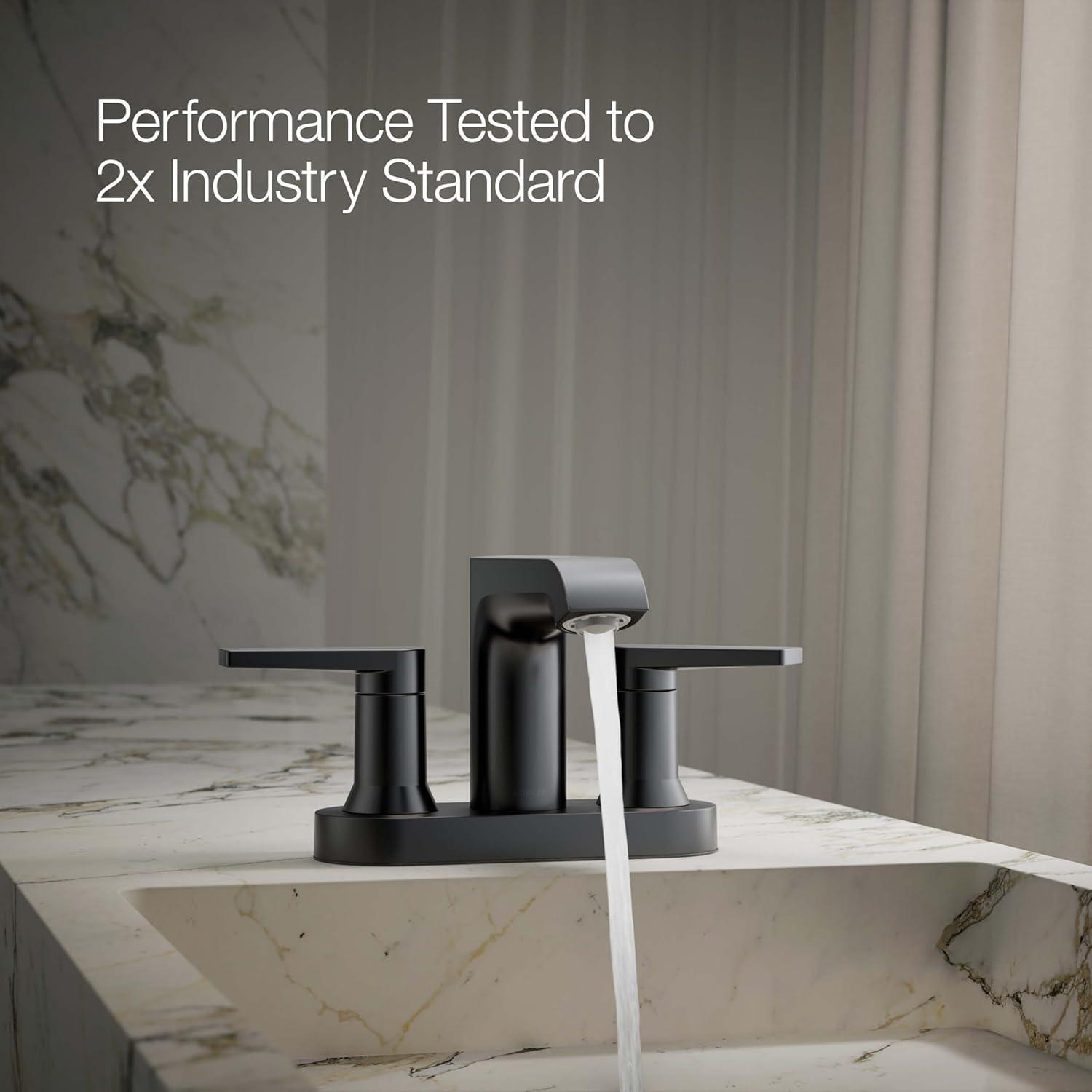 Kohler Hint Centerset 4 inch Bathroom Faucet with Pop-Up Drain Assembly, 2-Handle Bathroom Sink Faucet, 1.2 gpm