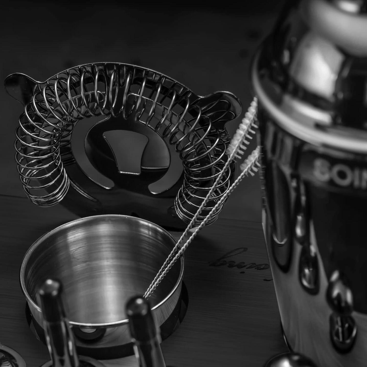 24-Piece Black Stainless Steel Bartender Kit with Stand