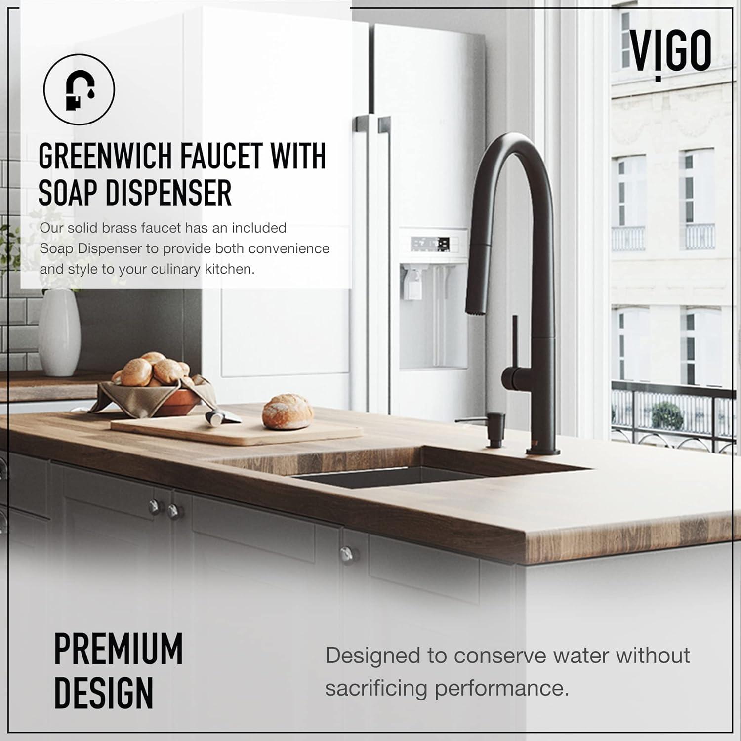 Greenwich 18 H 1-handle Pull-Down 2-Function Sprayer Kitchen Faucet and Soap Dispenser