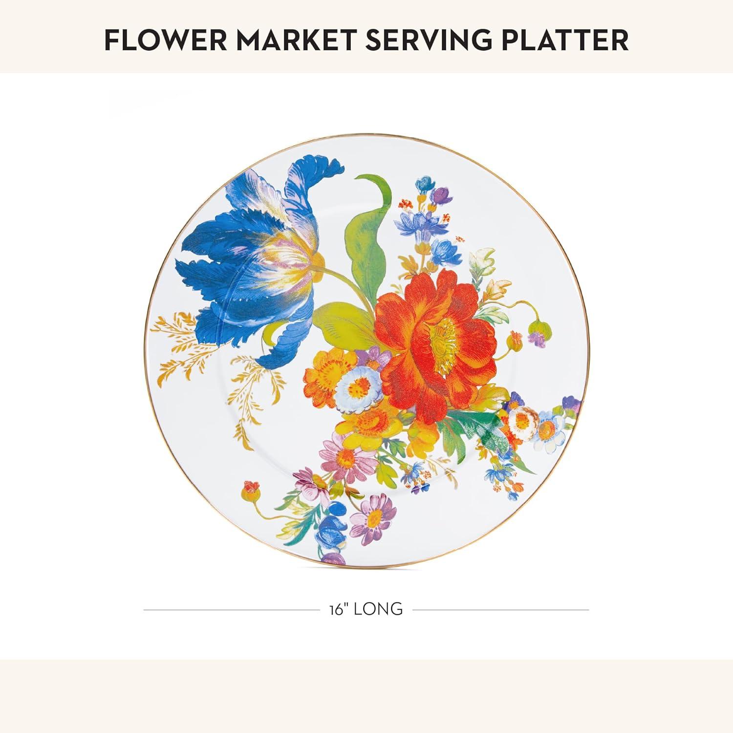 Hand-Applied Floral Ceramic Round Serving Platter