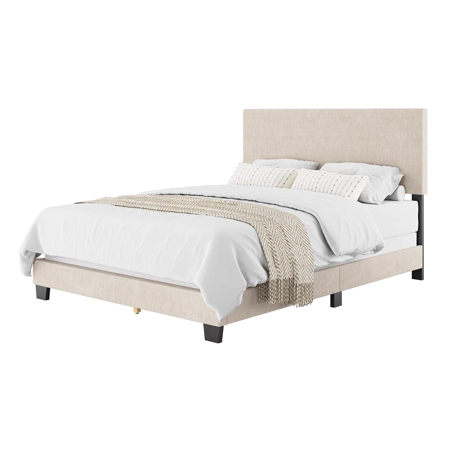 Celeste Modern Upholstered Queen Bed Beige - CorLiving: Polyester Fabric, MDF & Wood Frame, 551 lbs Capacity