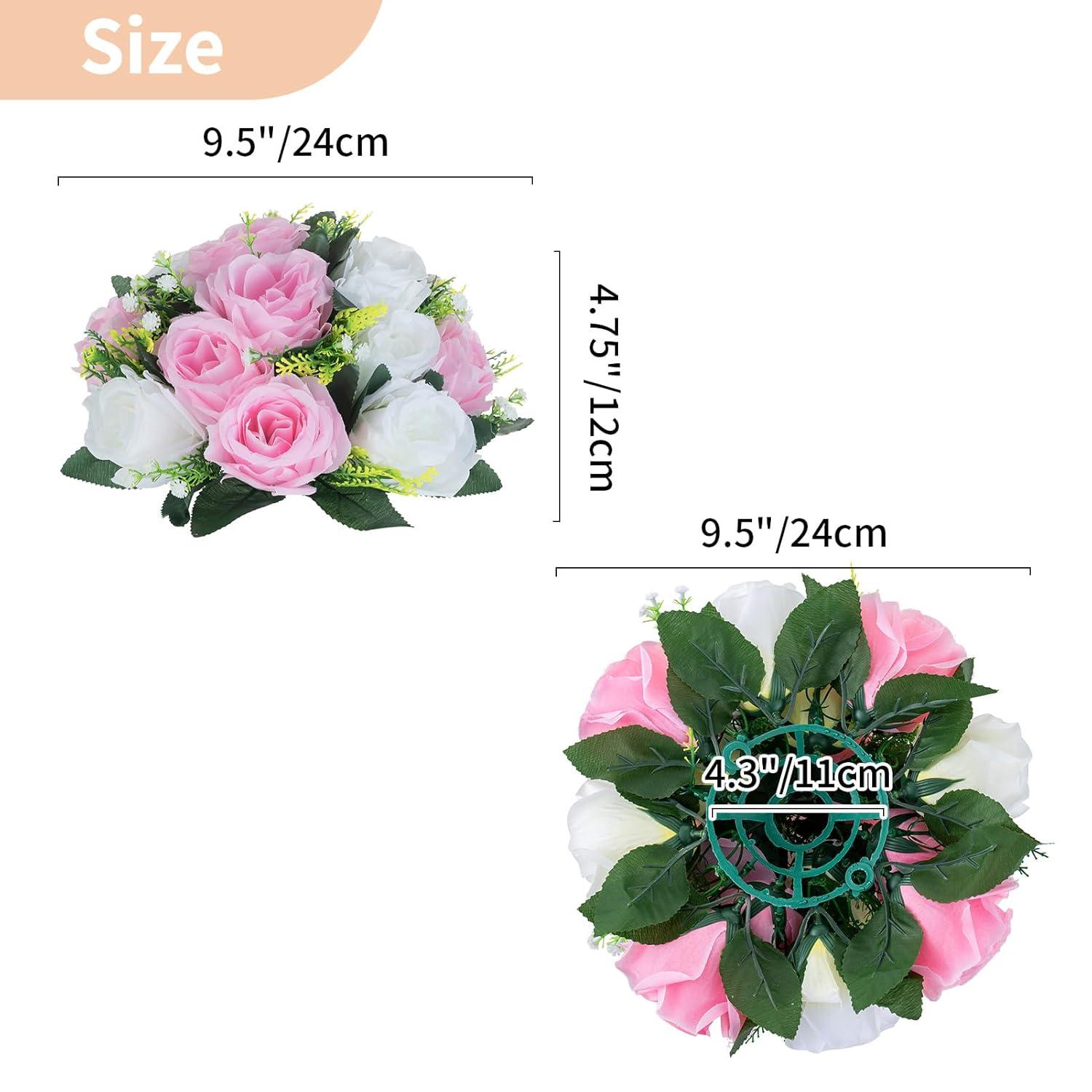 Nuptio Set of 2 Blue&White Artificial Flower Kissing ball, 15 Heads Fake Peony Silk Rose Flowers Bouquet for Centerpiece Wedding Birthday Party Home Table Decor