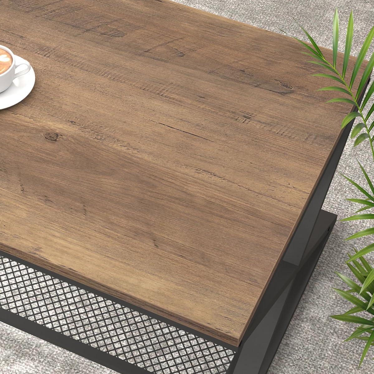 47 Inch Table with Storage Shelf, 2 Tier Rectangle Center Table Minimalist Home Tea Coffee Table