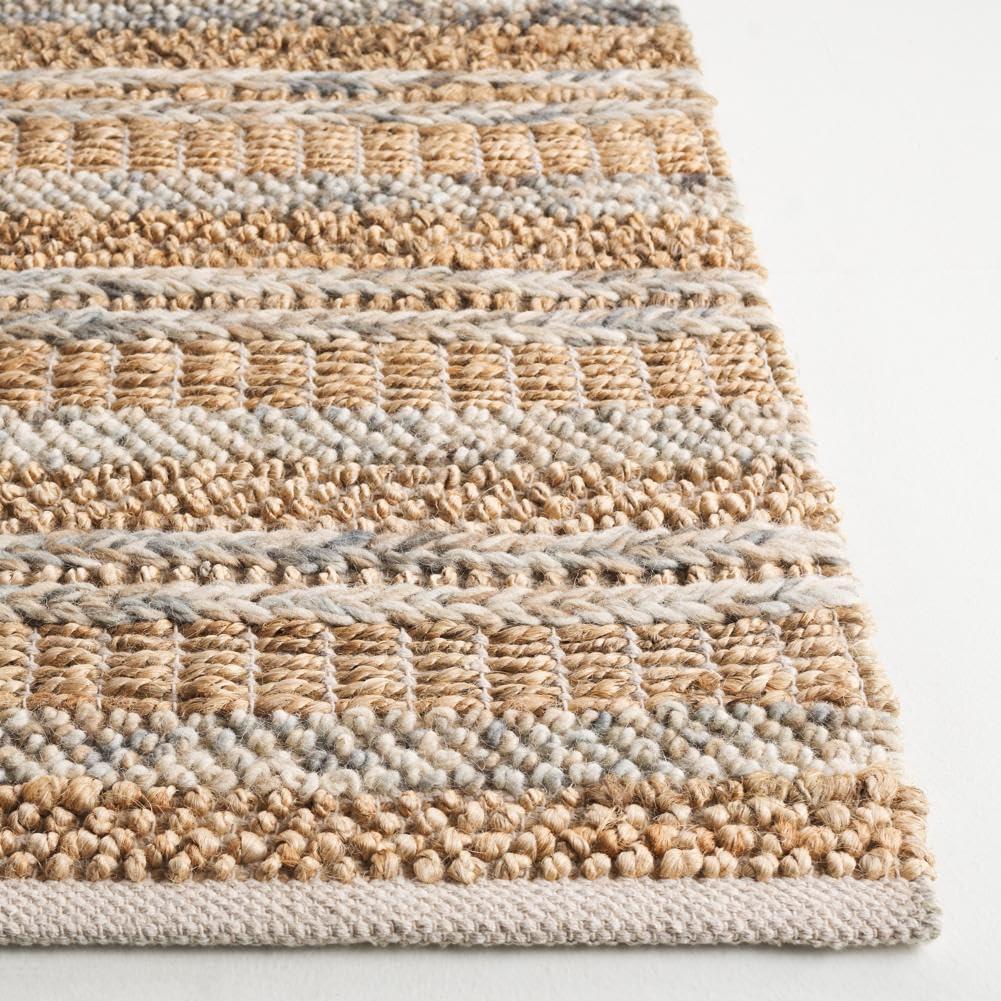 Natural Brown Striped Wool Cotton 6' x 9' Area Rug