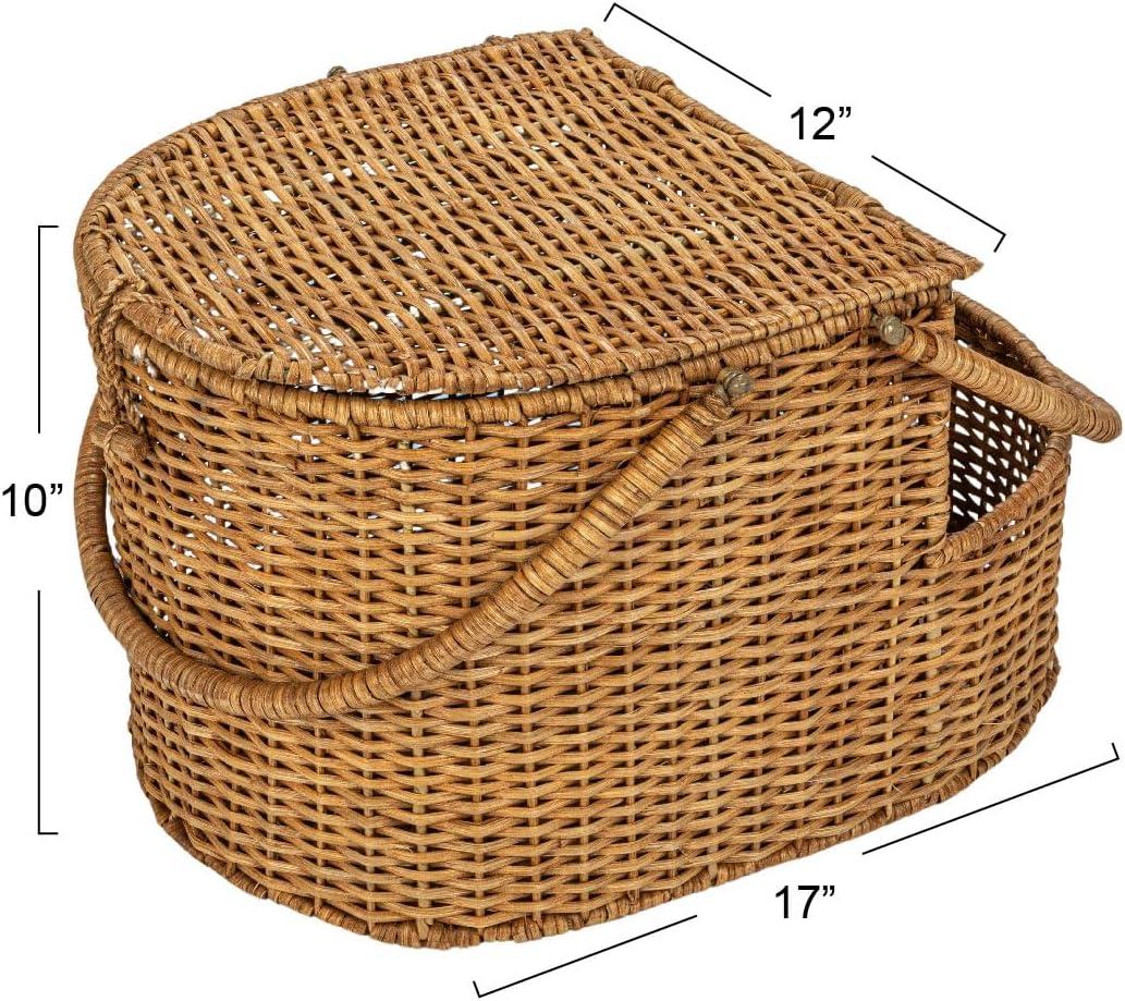 Natural Oval Rattan Wicker Picnic Basket with Side Compartment