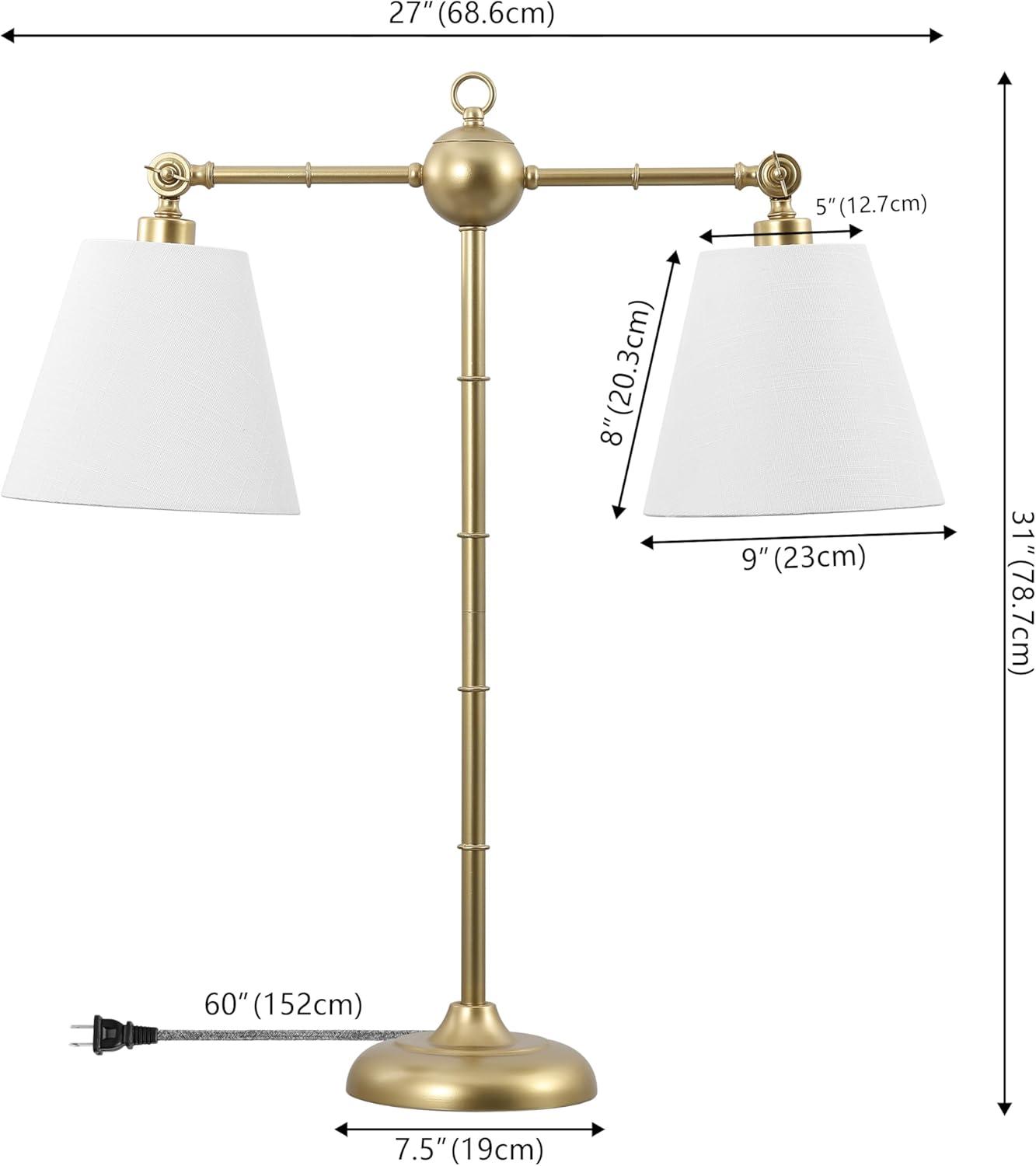 Gold Adjustable Dual White Shade Library Table Lamp